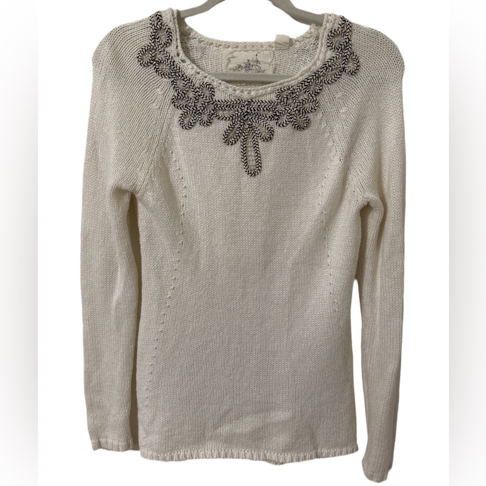 Angel Of The North Anthropologie Pin Tuck Knit Pullover Sweater Ivory White S